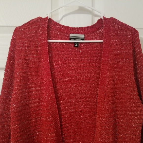 Allison Brittney Cardigan NWOT Small Red Shimmer - Picture 2 of 6